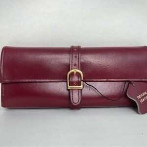 Burgundy Leather Cosmetic or Jewelry travel Clutch